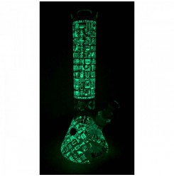 Black Leaf Hieroglyphs Beaker Bong Ice Glow 7mm